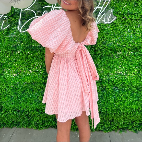 ASOS LUXE bubble babydoll mini dress in pink gingham - Picture 3 of 4